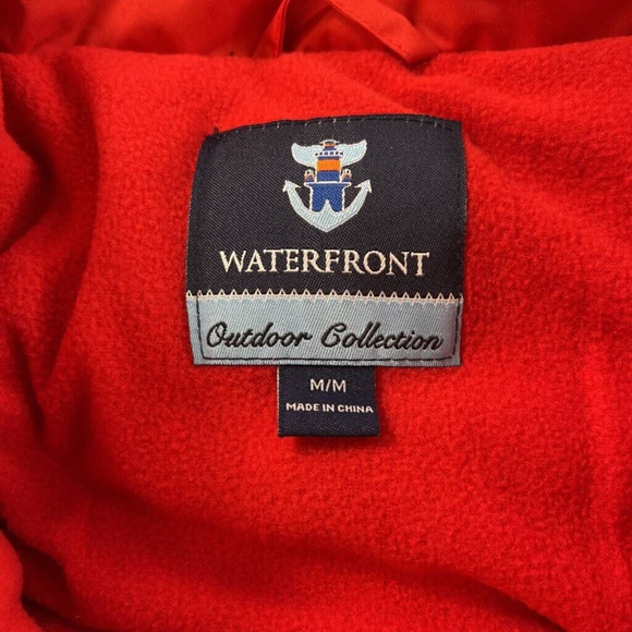 Waterfront Womens Puffer Jacket Red Waist Length Zip Long Sleeves Hooded Lined M - Picture 4 of 5